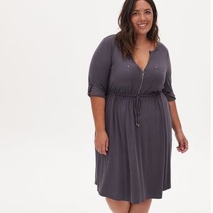 Torrid Gray Mini Studio Cupro Zip-Front Shirt Dress